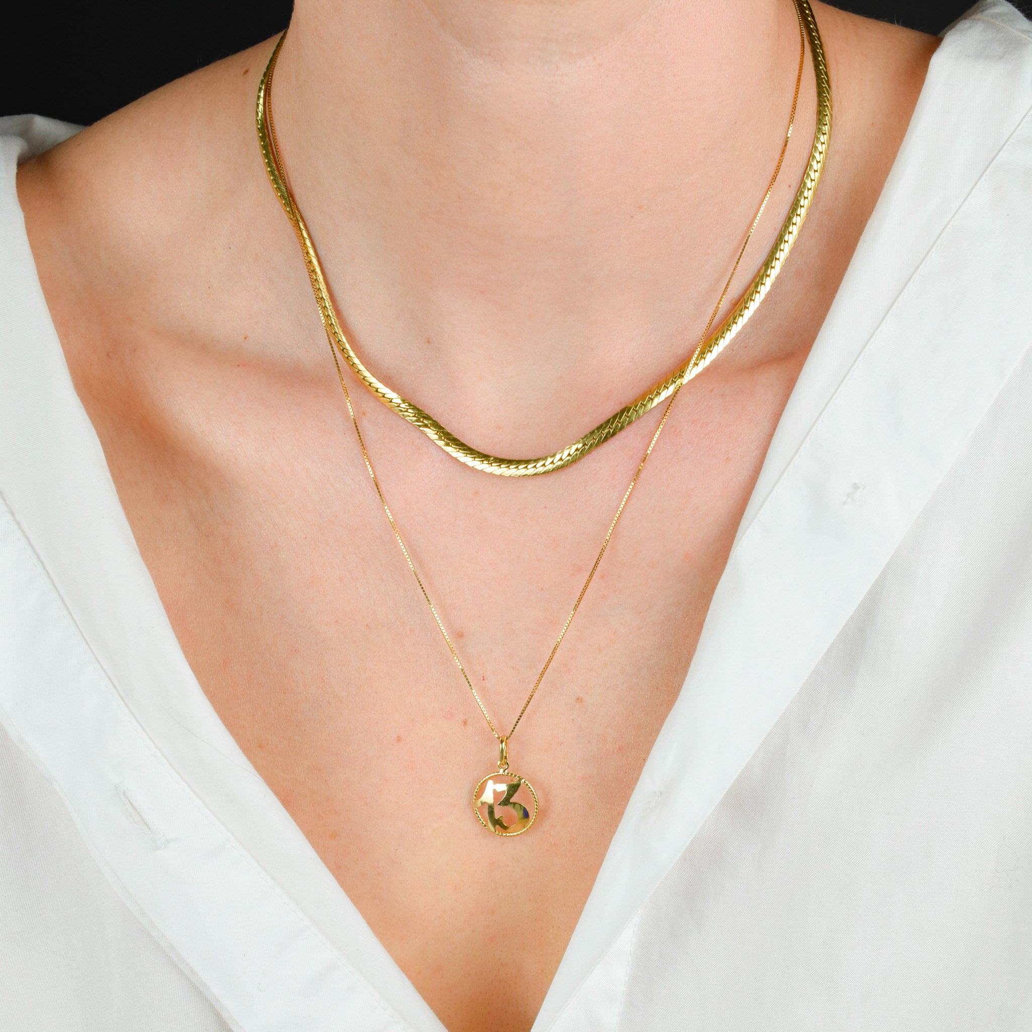 vintage gold '13' number charm pendant 