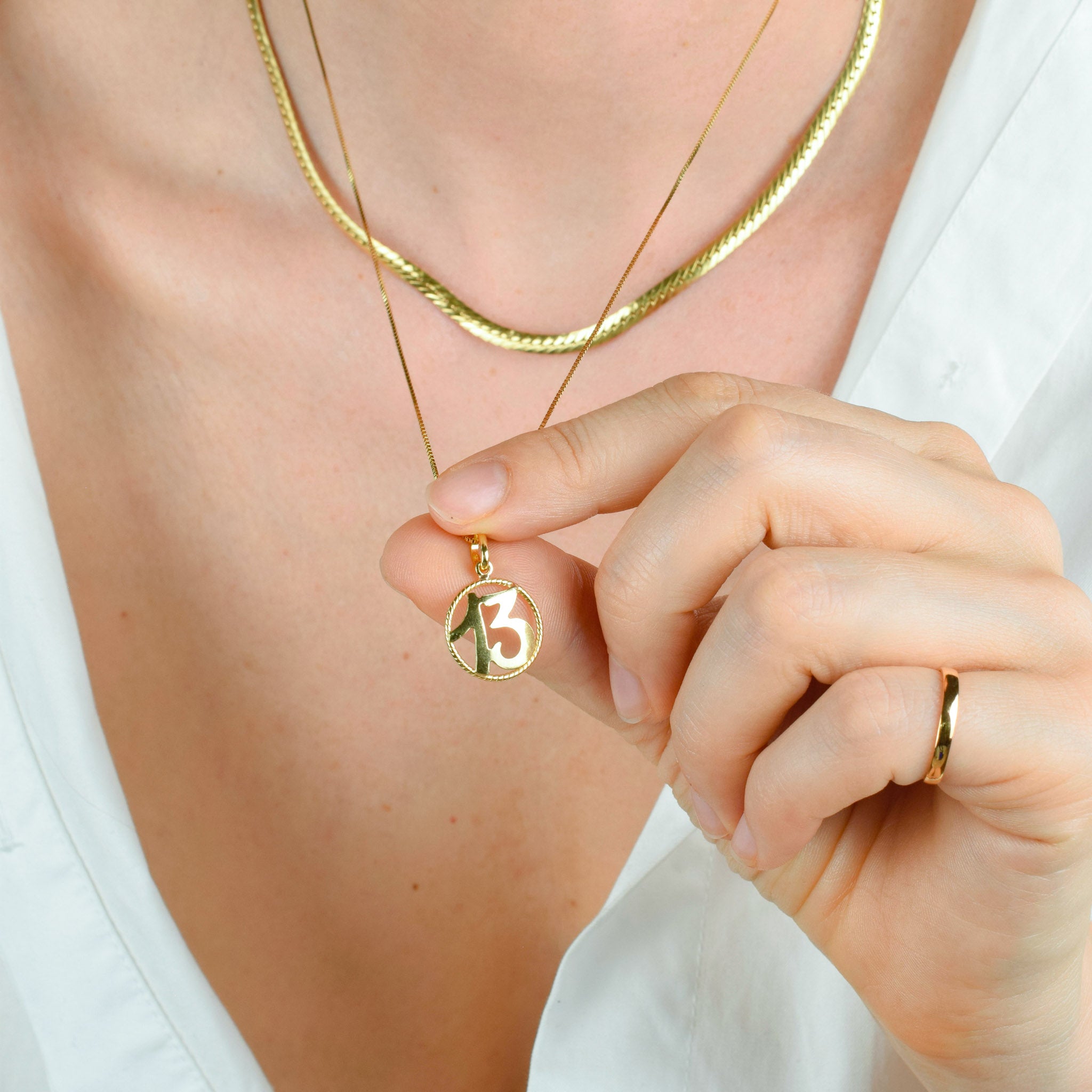 vintage gold '13' number charm pendant 