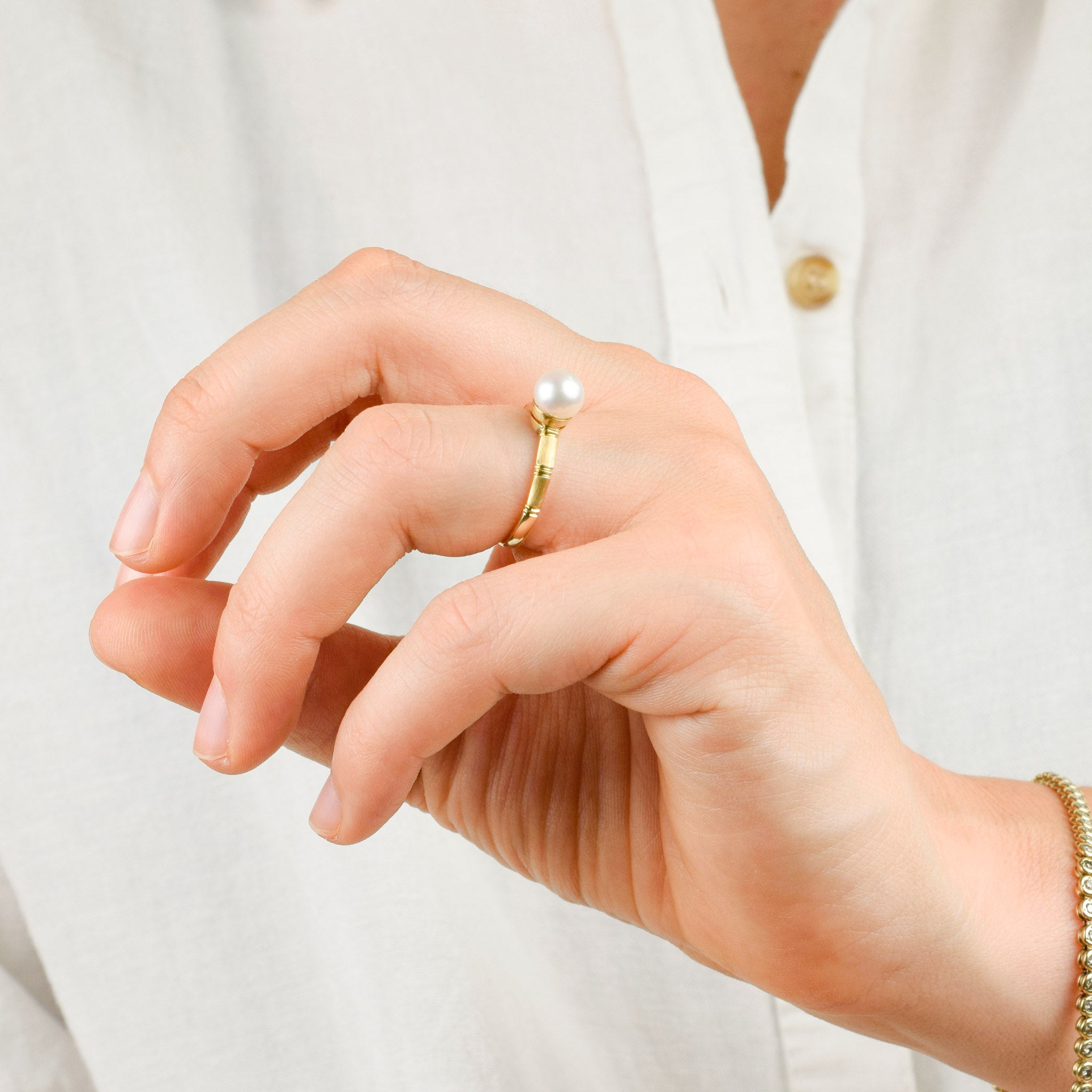 vintage gold pearl bamboo ring 