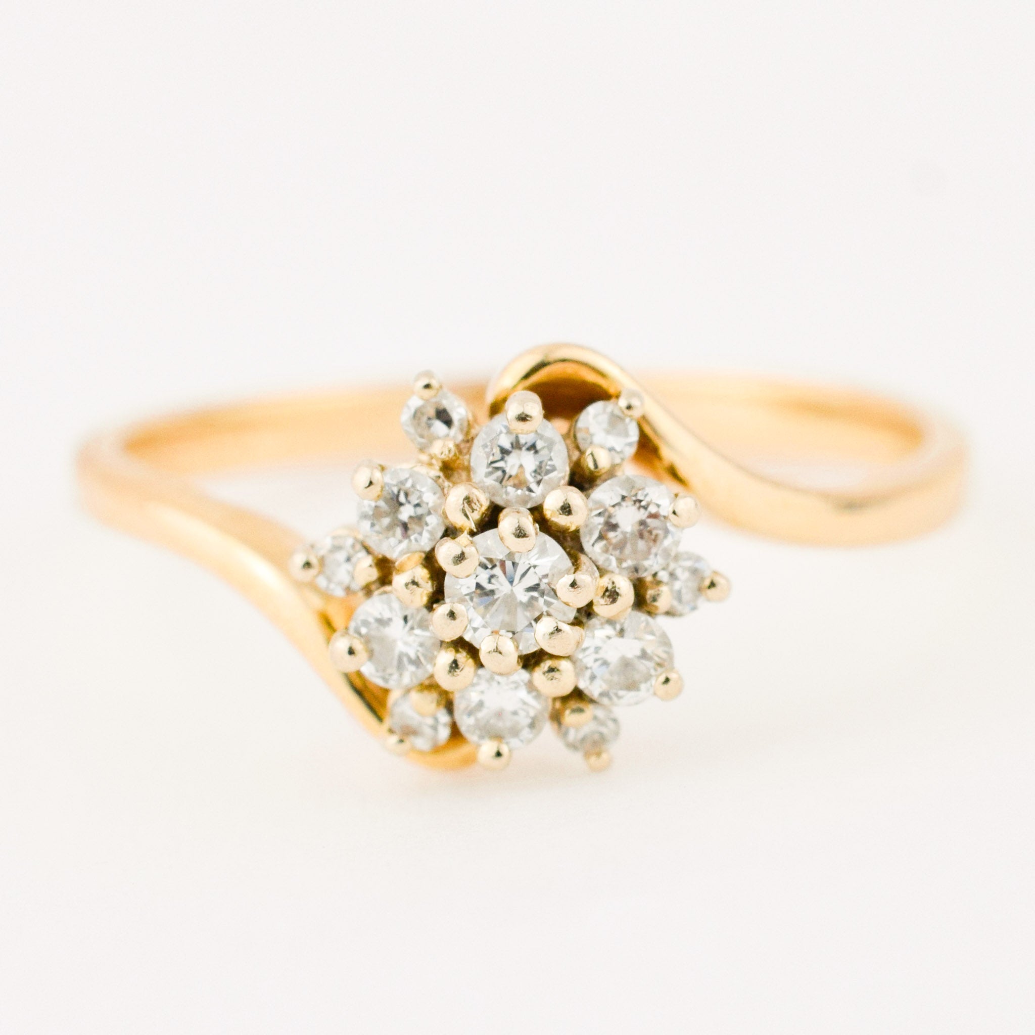 vintage gold diamond floral cluster ring