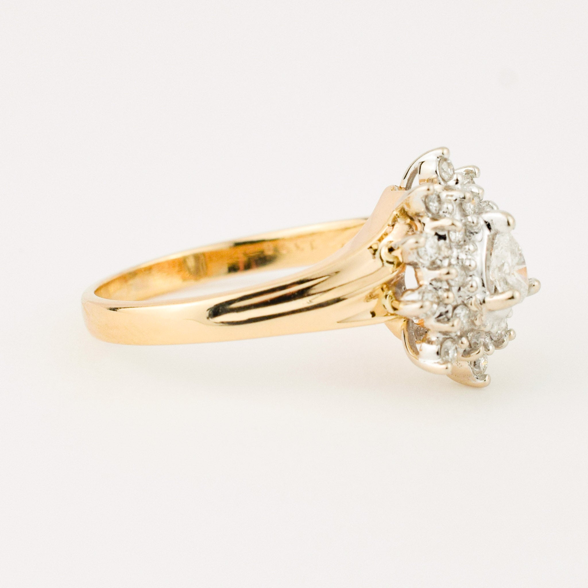 vintage Pear cut diamond halo engagement ring 
