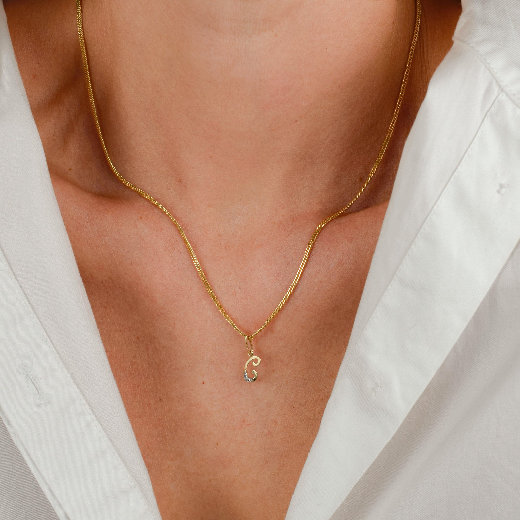 vintage gold 'c' charm pendant 