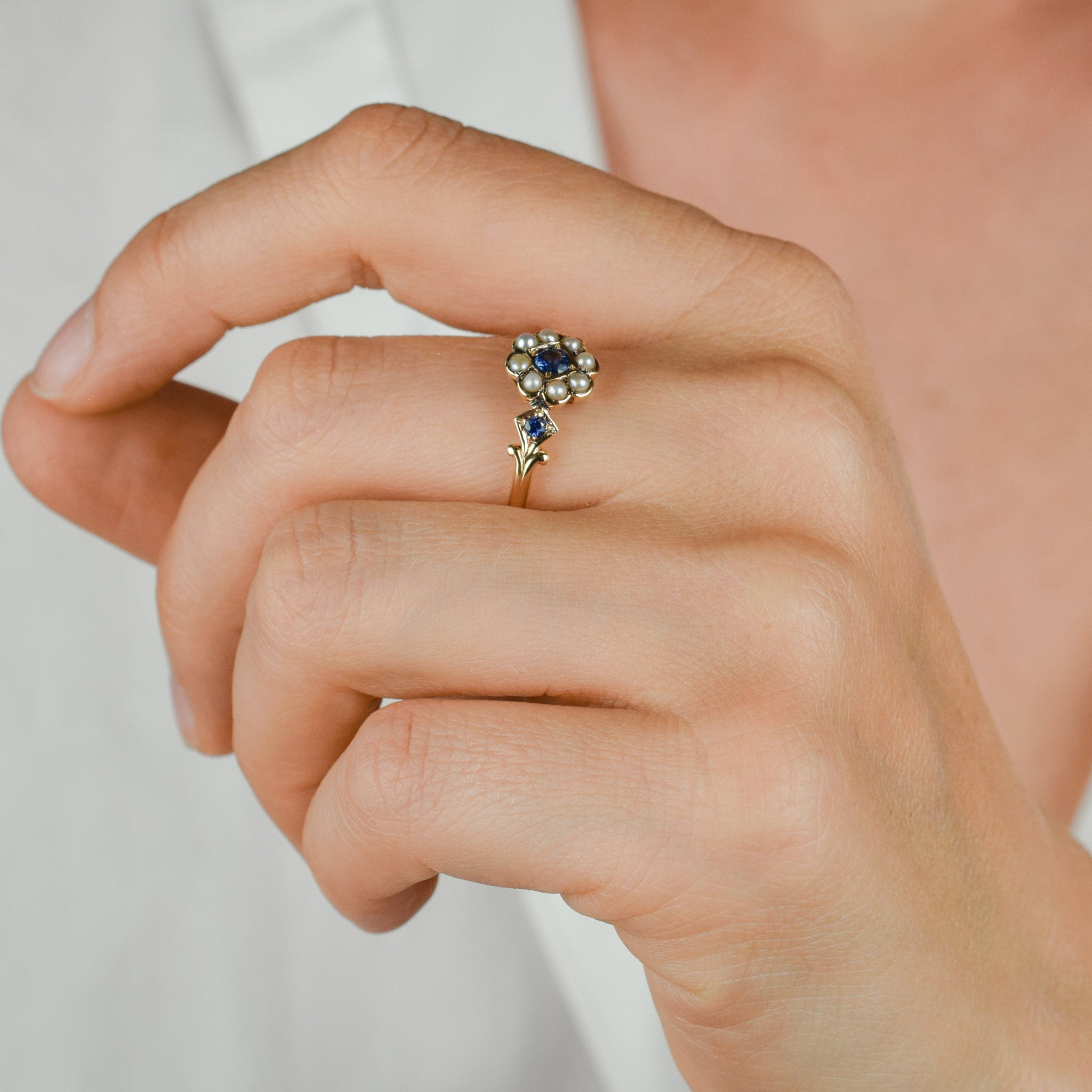 antique sapphire and seed pearl ring 
