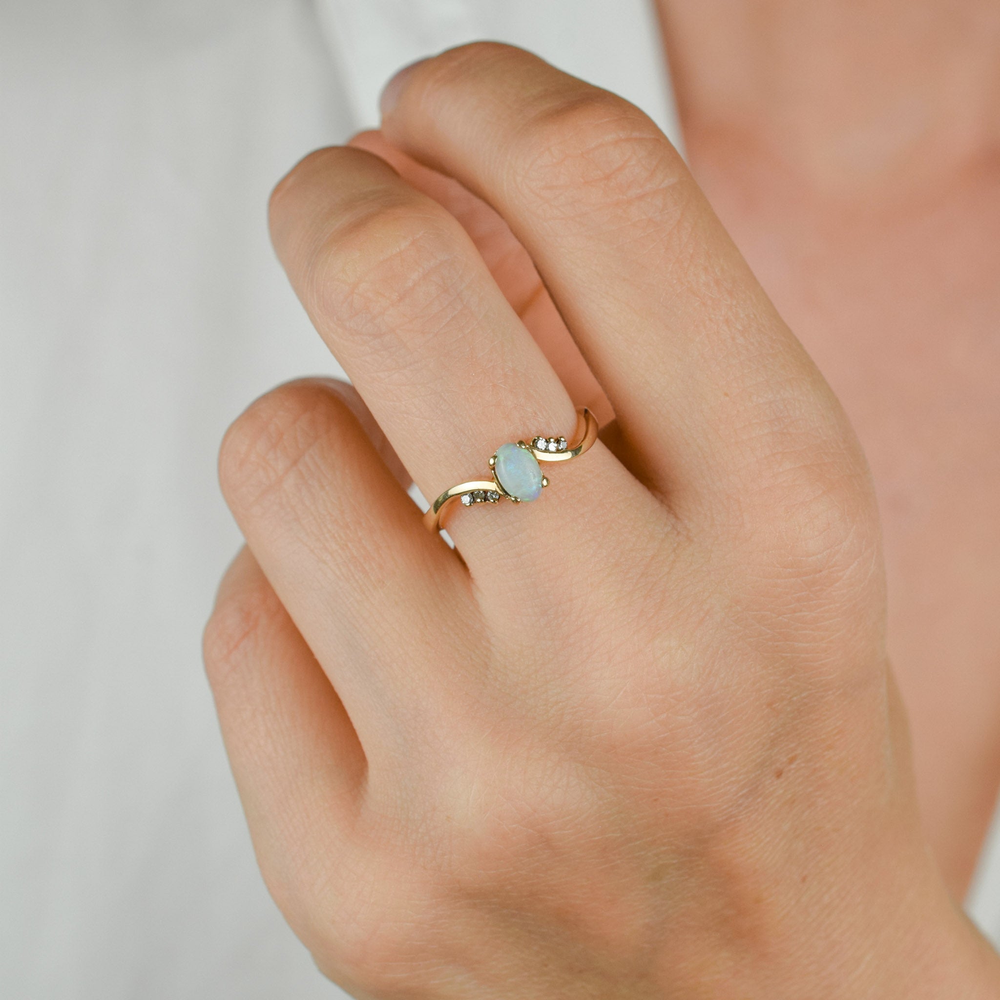 vintage gold opal and diamond ring 