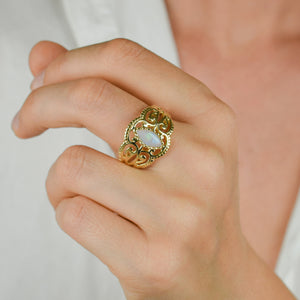 vintage gold filigree opal ring 