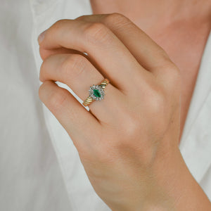 emerald and diamond halo ring 