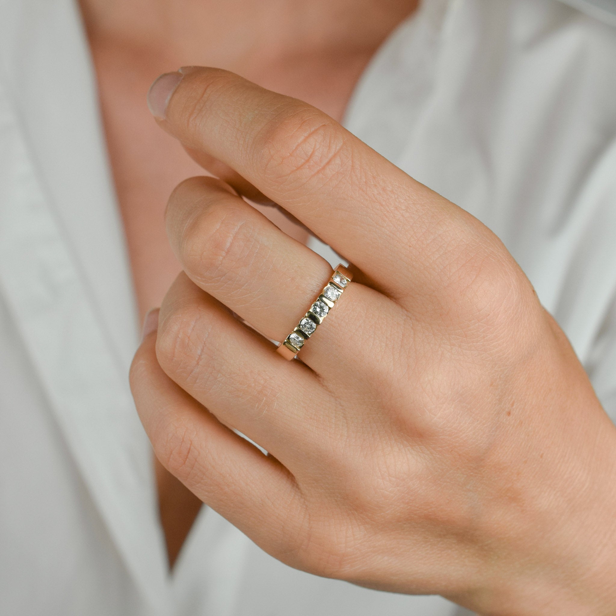 vintage 5 Diamond Celebratory Band, vintage diamond wedding band  