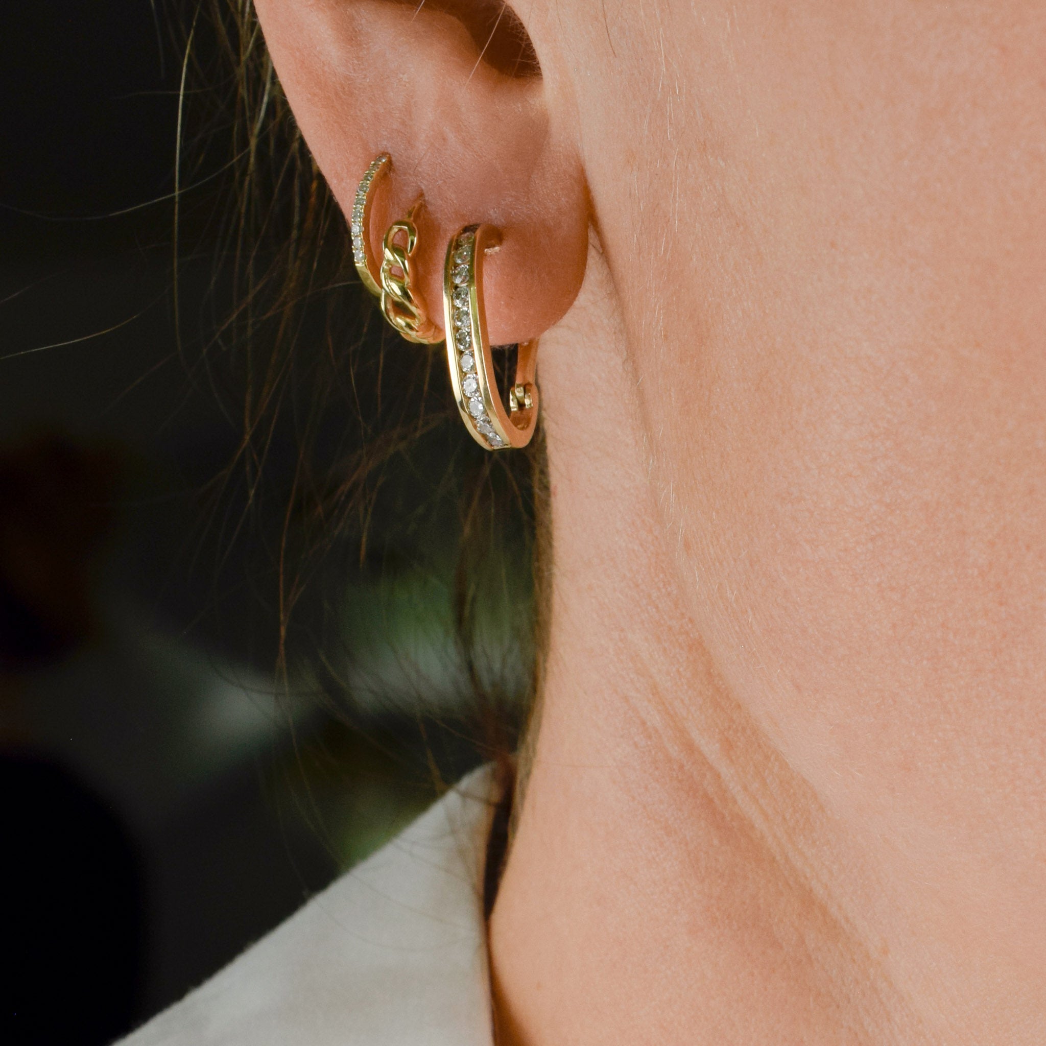 vintage gold diamond oval hoop earrings
