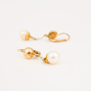 vintage gold pearl drop chain earrings