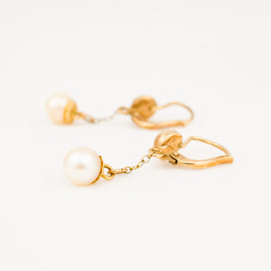 vintage gold pearl drop chain earrings