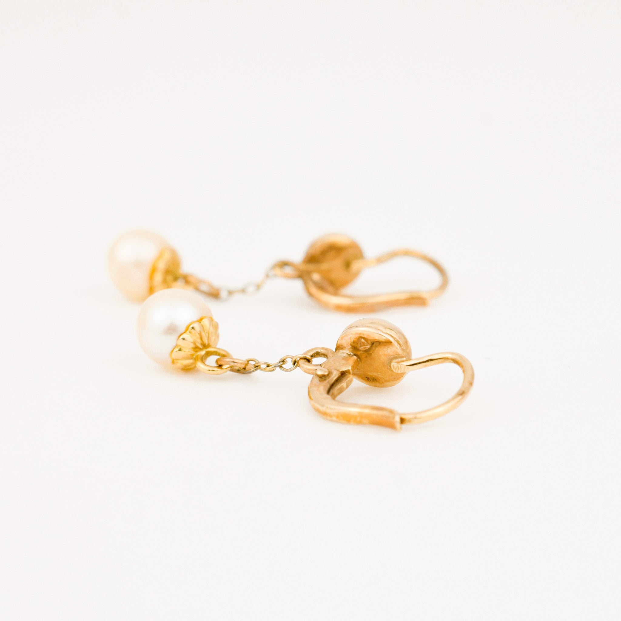 vintage gold pearl drop chain earrings