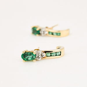 vintage gold emerald and diamond half hoop earrings 