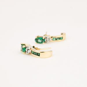 vintage gold emerald and diamond half hoop earrings 