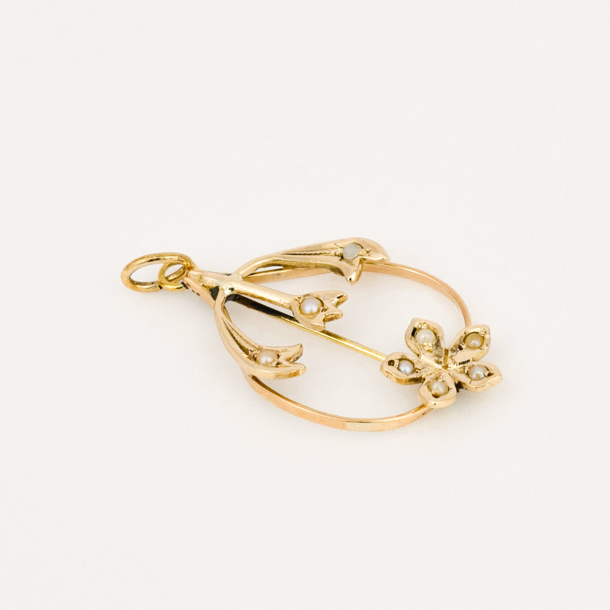 vintage gold seed pearl pendant 