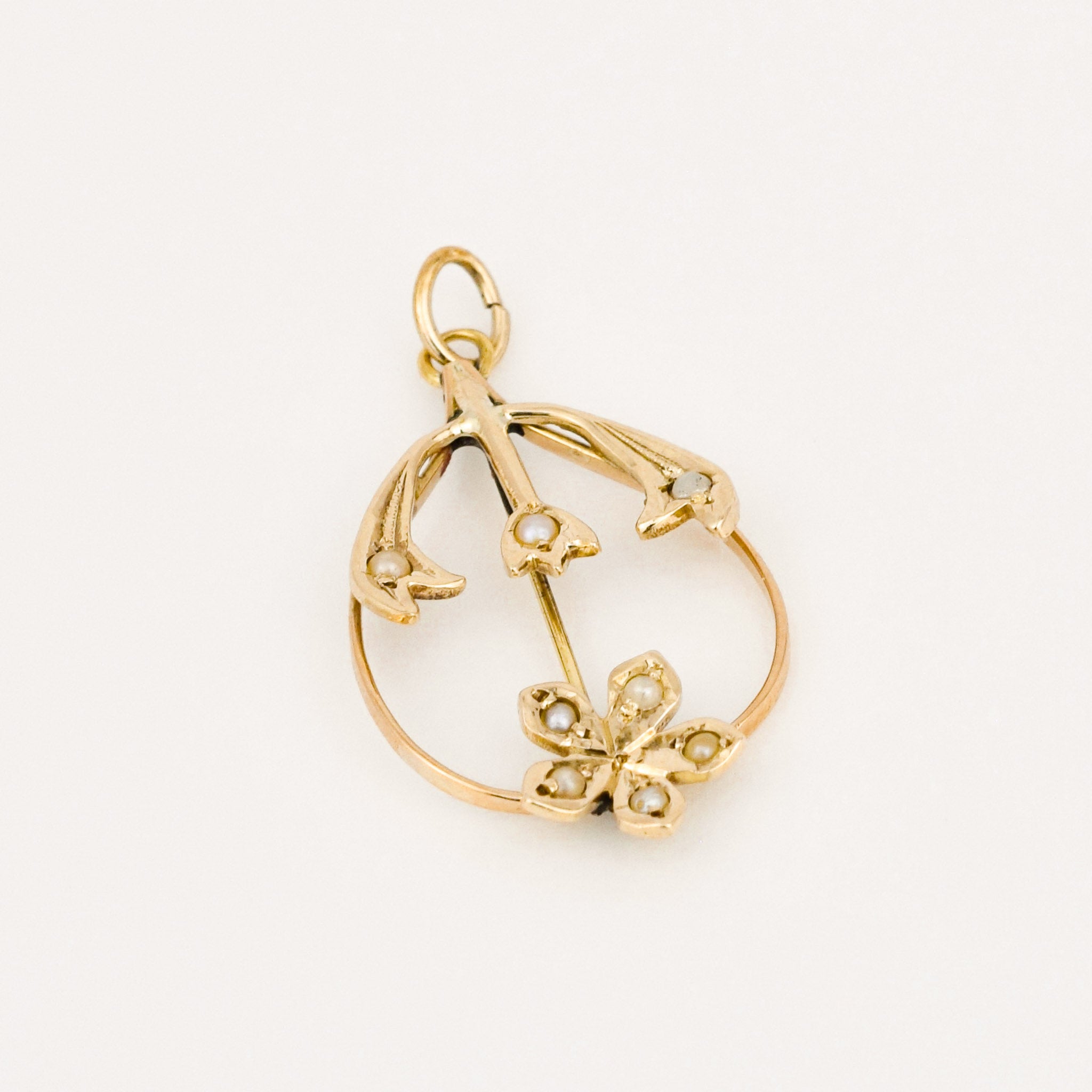 vintage gold seed pearl pendant 