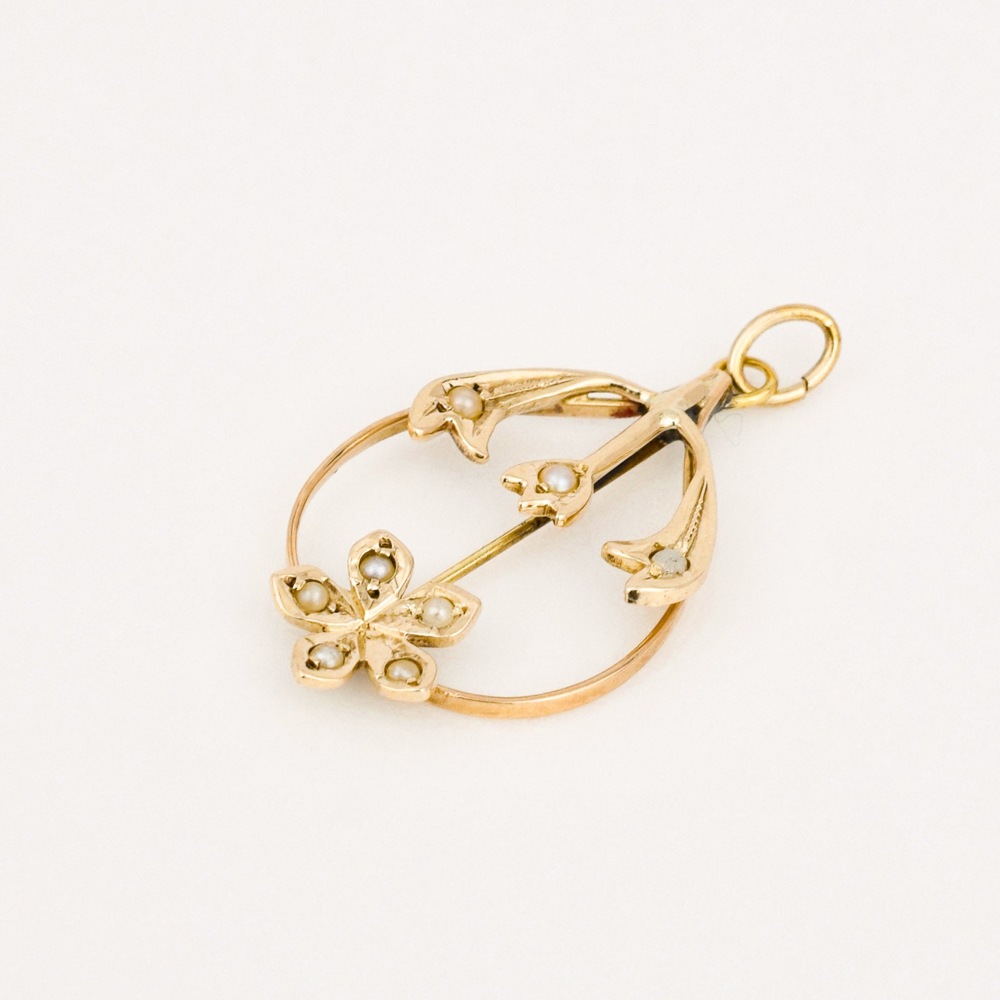 vintage gold seed pearl pendant 