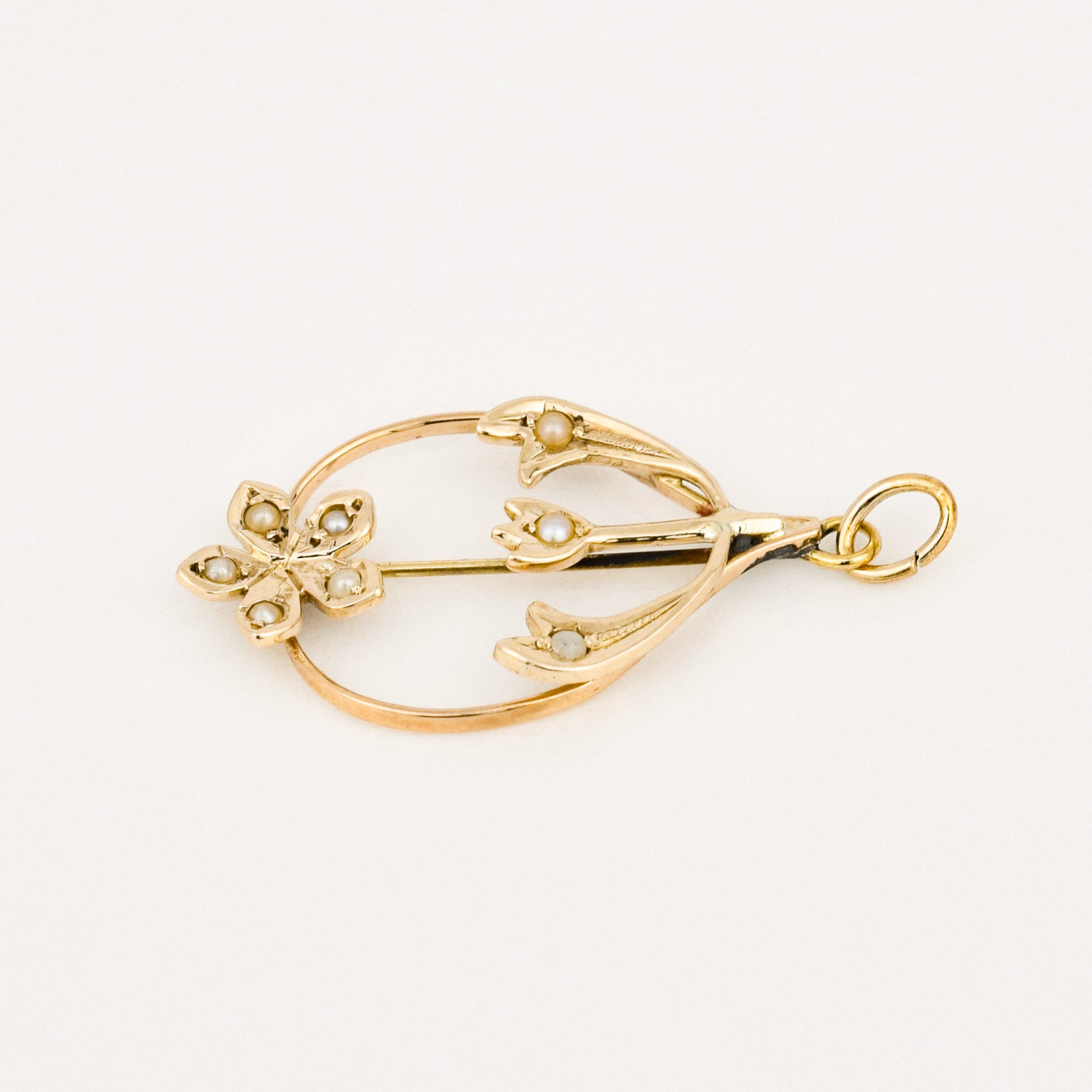 vintage gold seed pearl pendant 