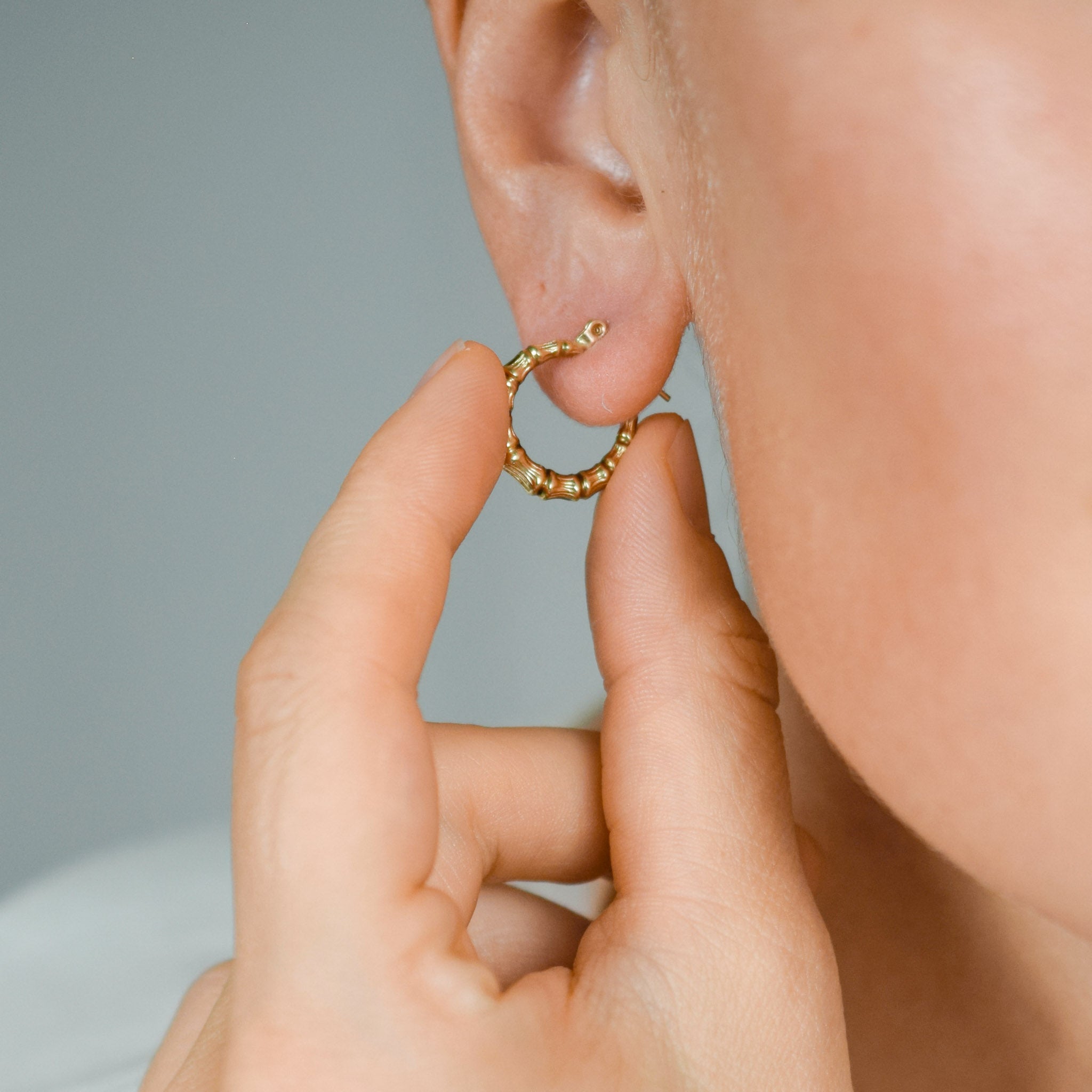 vintage gold bamboo hoop earrings