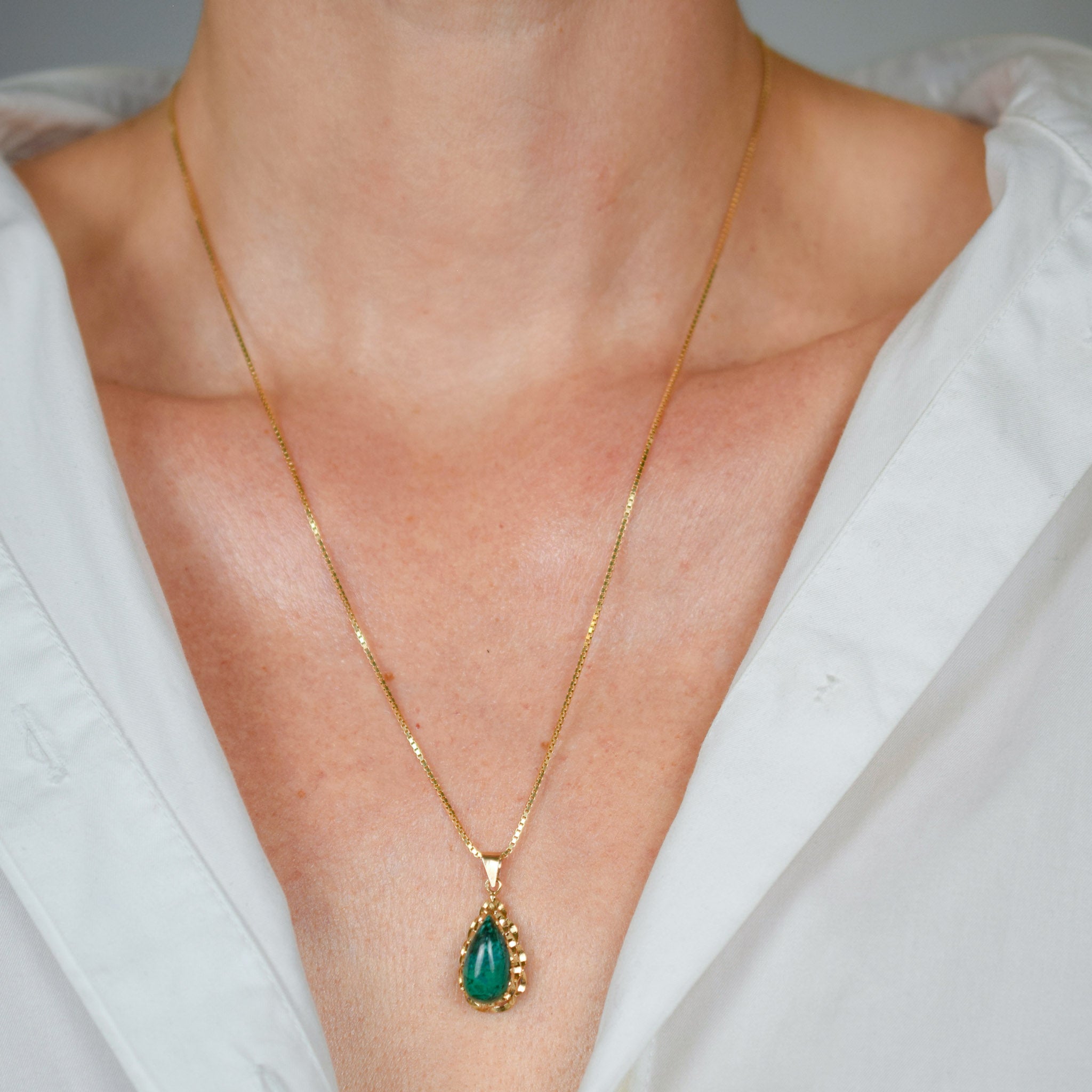 vintage gold pear malachite pendant 