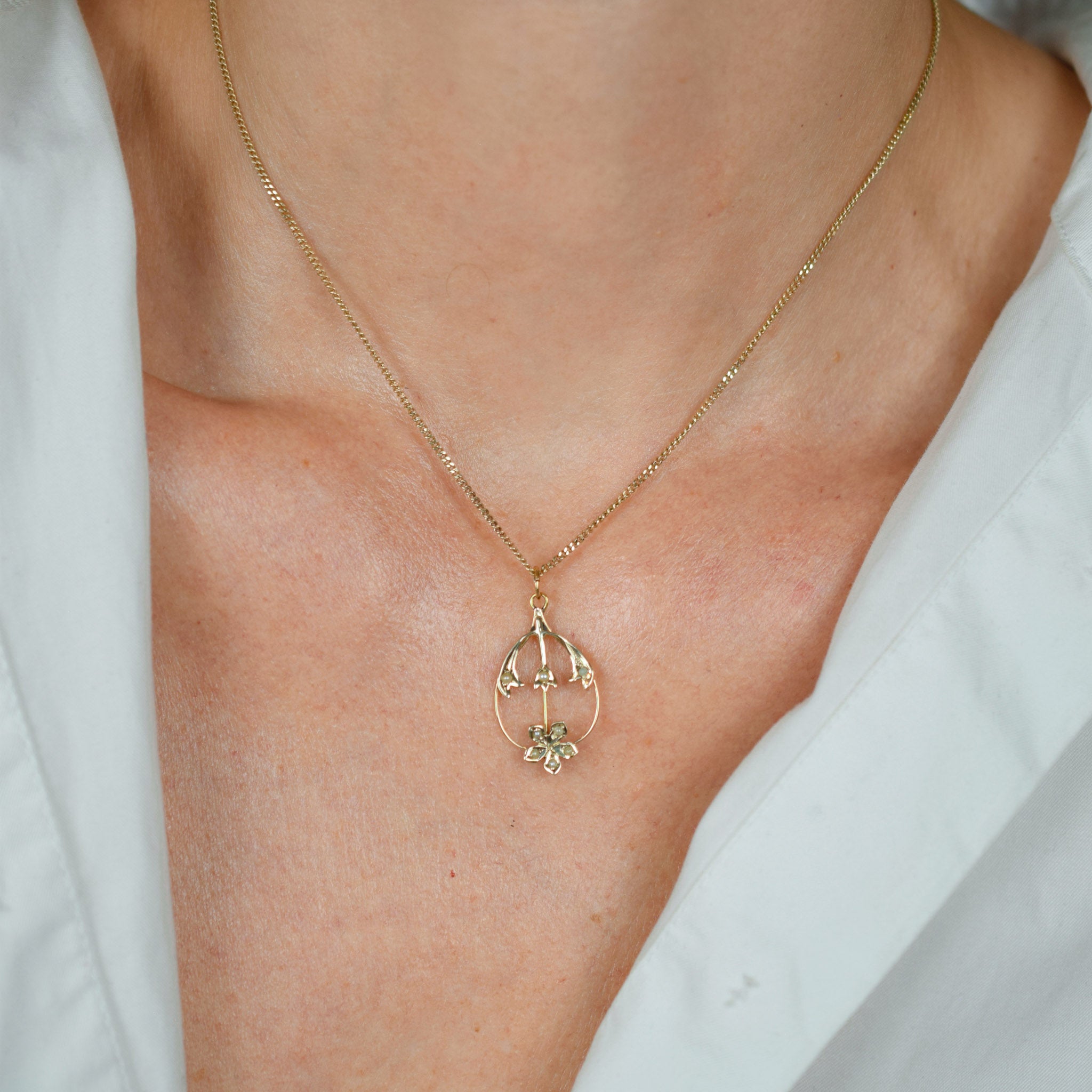 vintage gold seed pearl pendant 