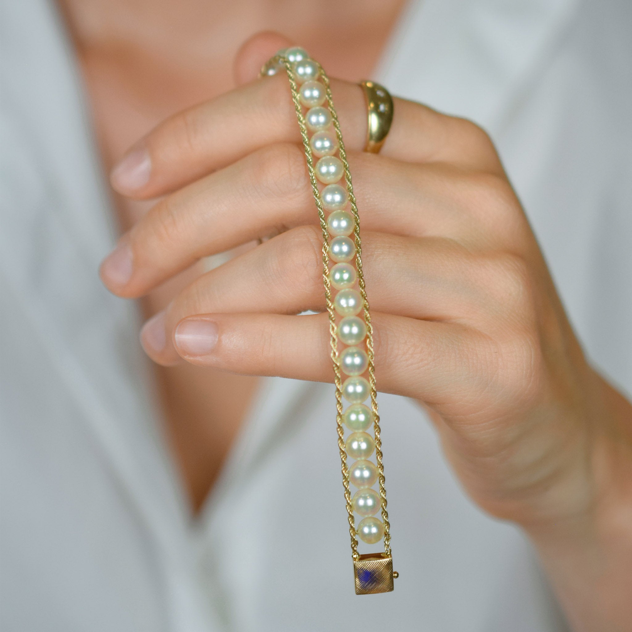 7" Antique Pearl and Rope Chain Bracelet