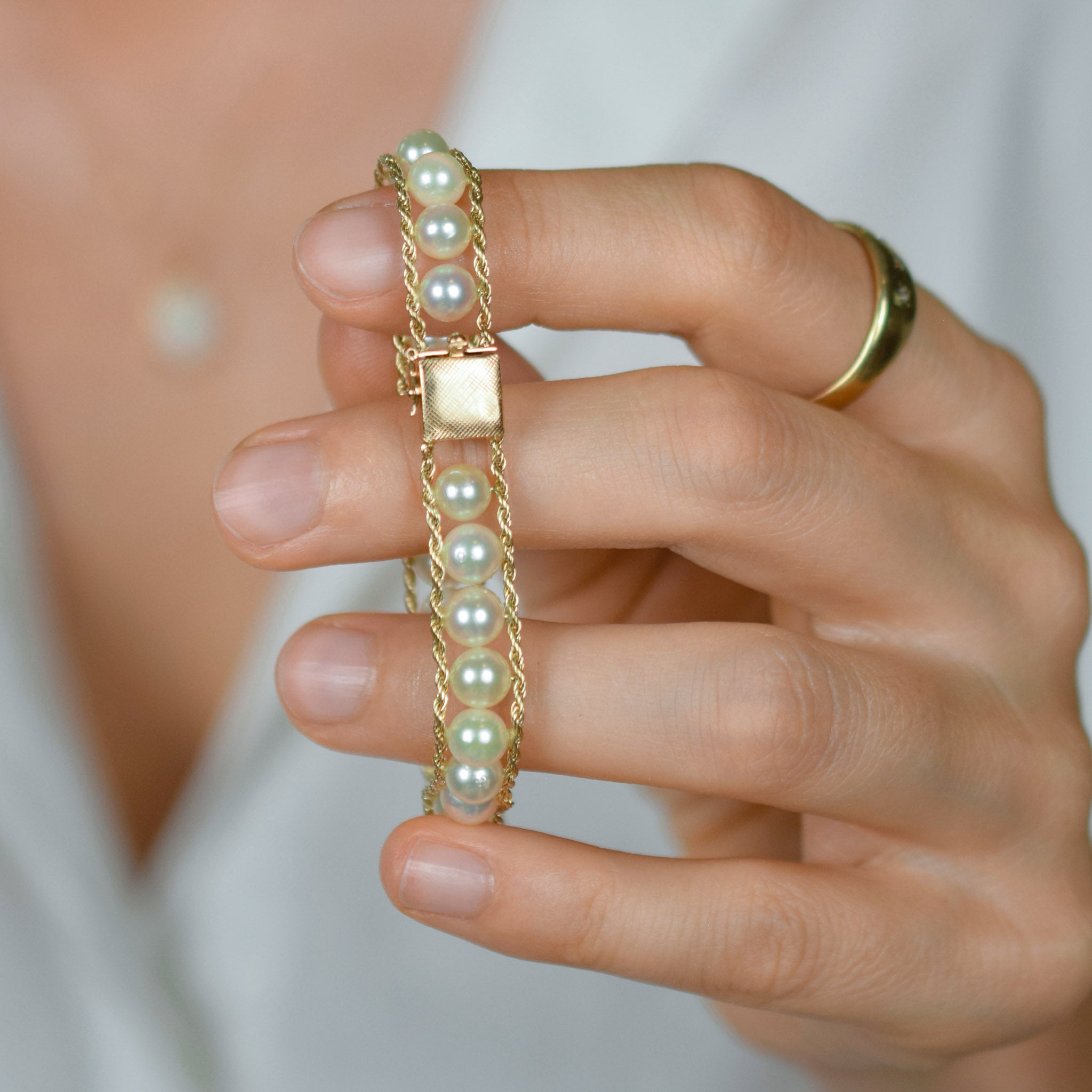 7" Antique Pearl and Rope Chain Bracelet