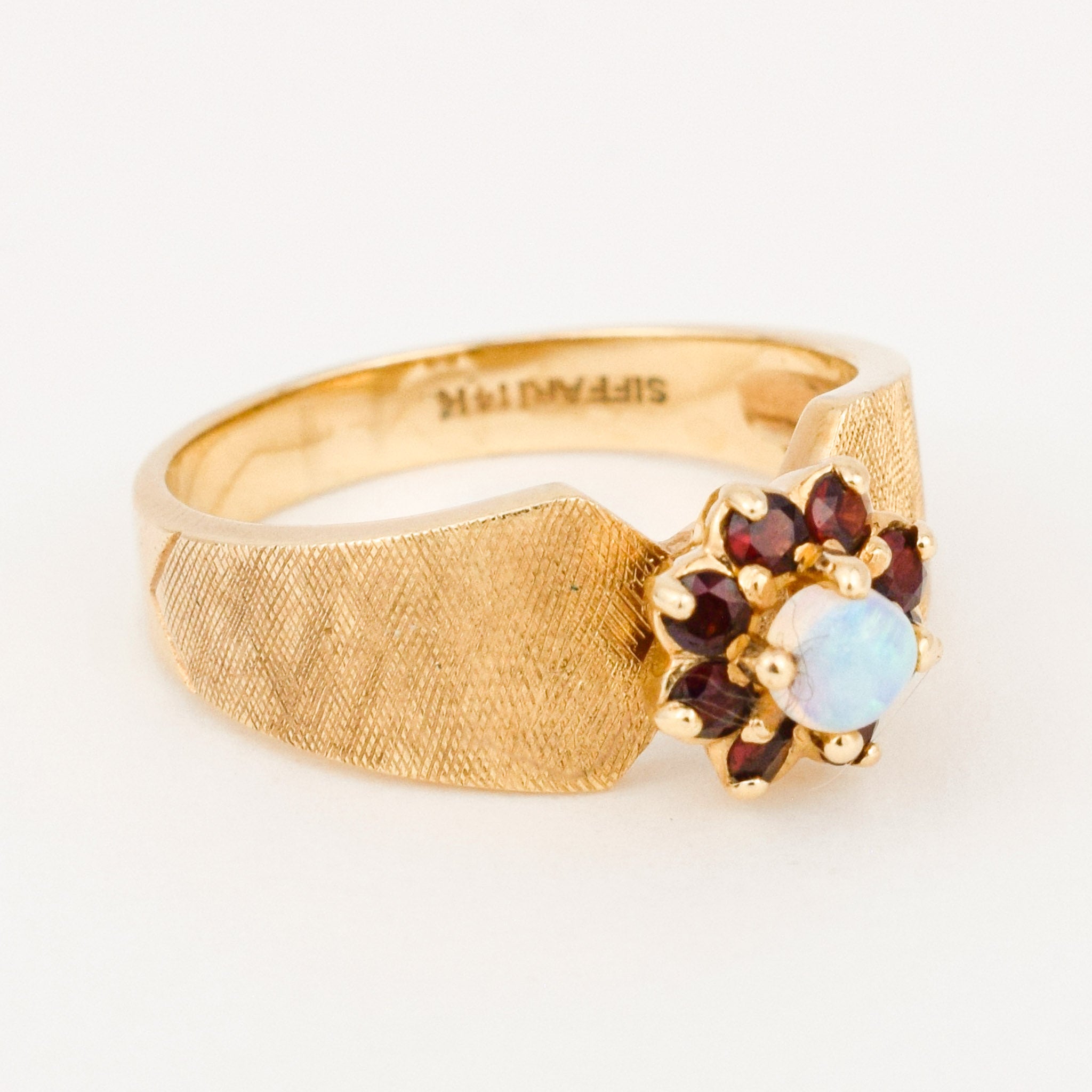 vintage Opal and Garnet Floral Ring  