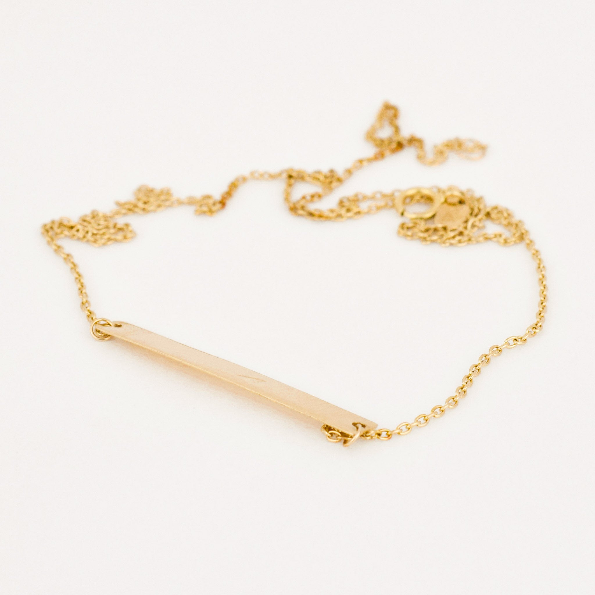 vintage gold ID bar necklace, folklor vintage jewelry canada 