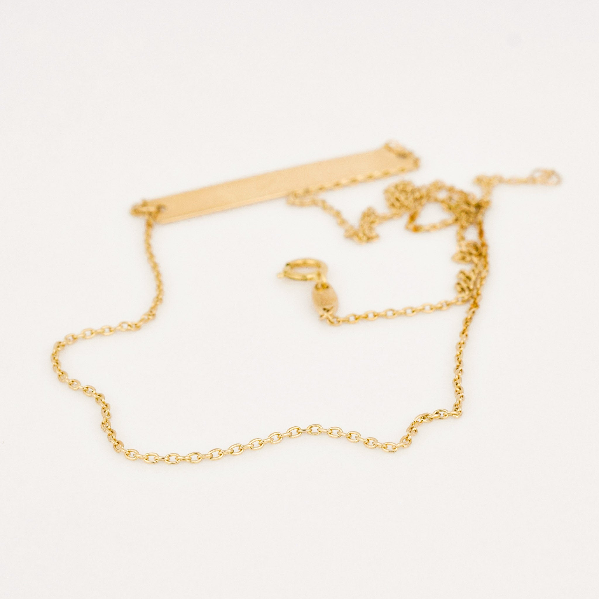 vintage gold ID bar necklace, folklor vintage jewelry canada 