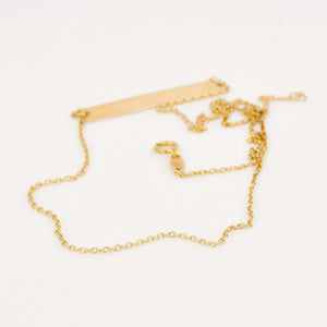 vintage gold ID bar necklace, folklor vintage jewelry canada 
