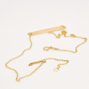 vintage gold ID bar necklace, folklor vintage jewelry canada 