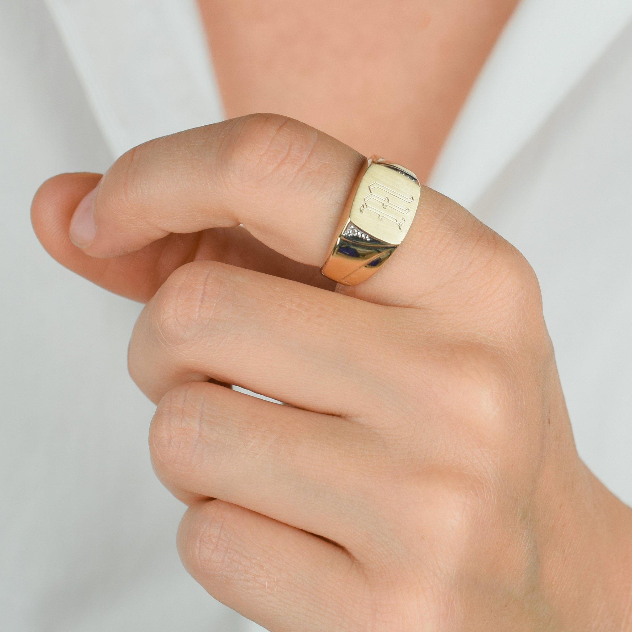 'M' Signet Ring with Diamond Accents