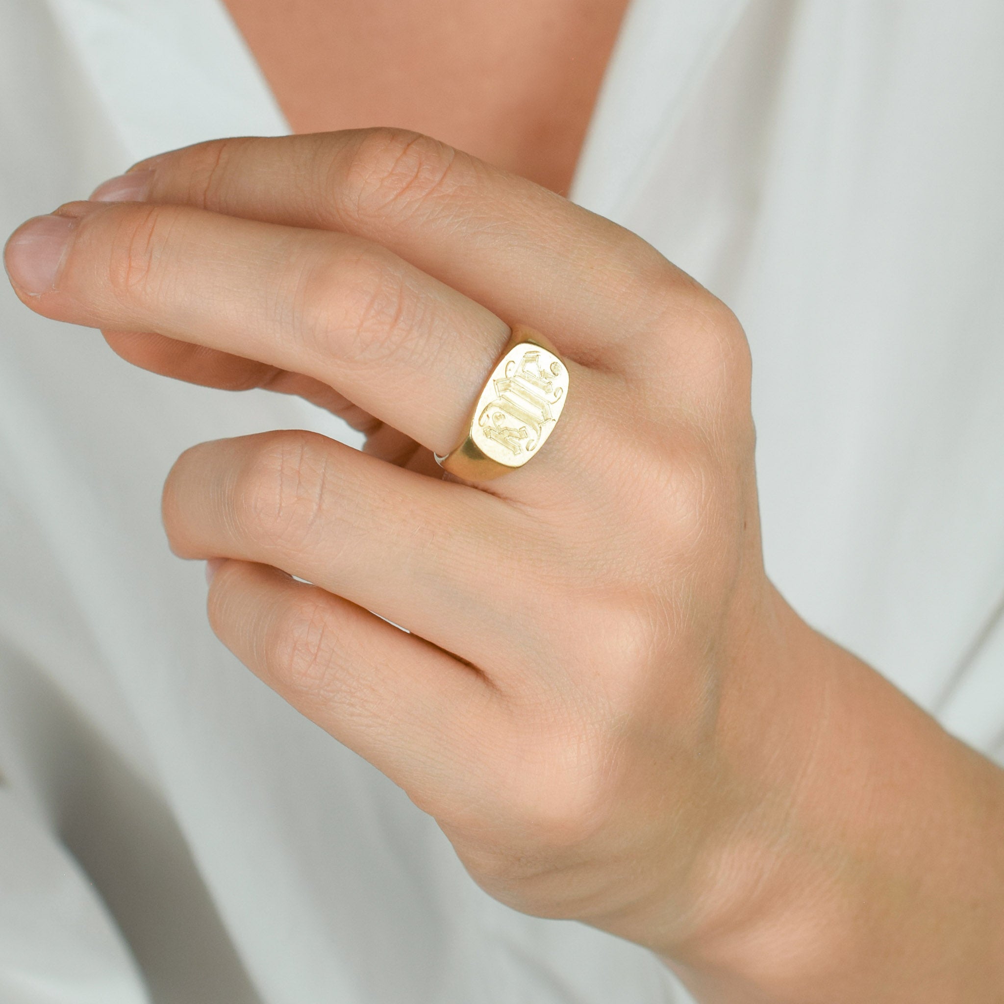 vintage gold 'KOR' signet ring