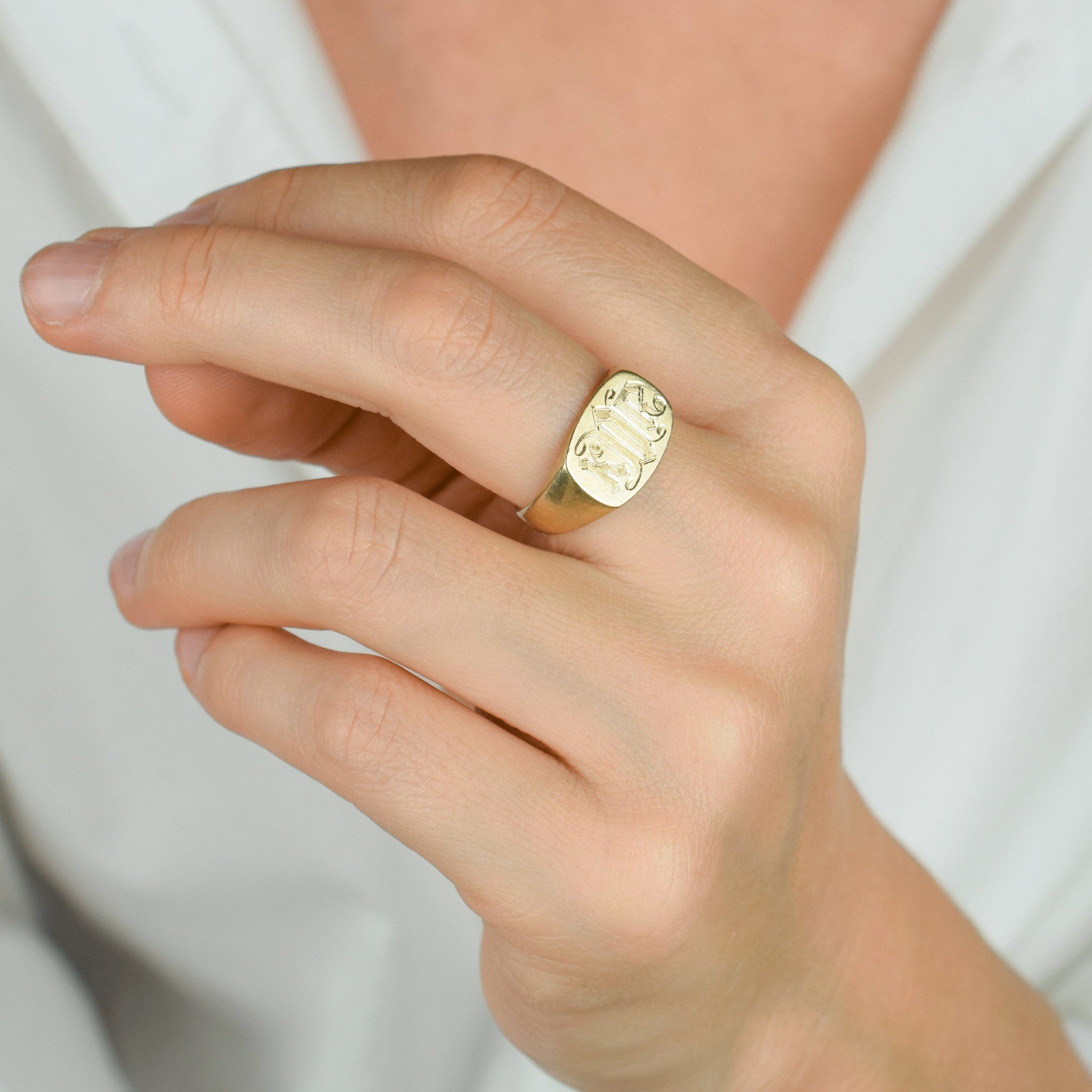 vintage gold 'KOR' signet ring