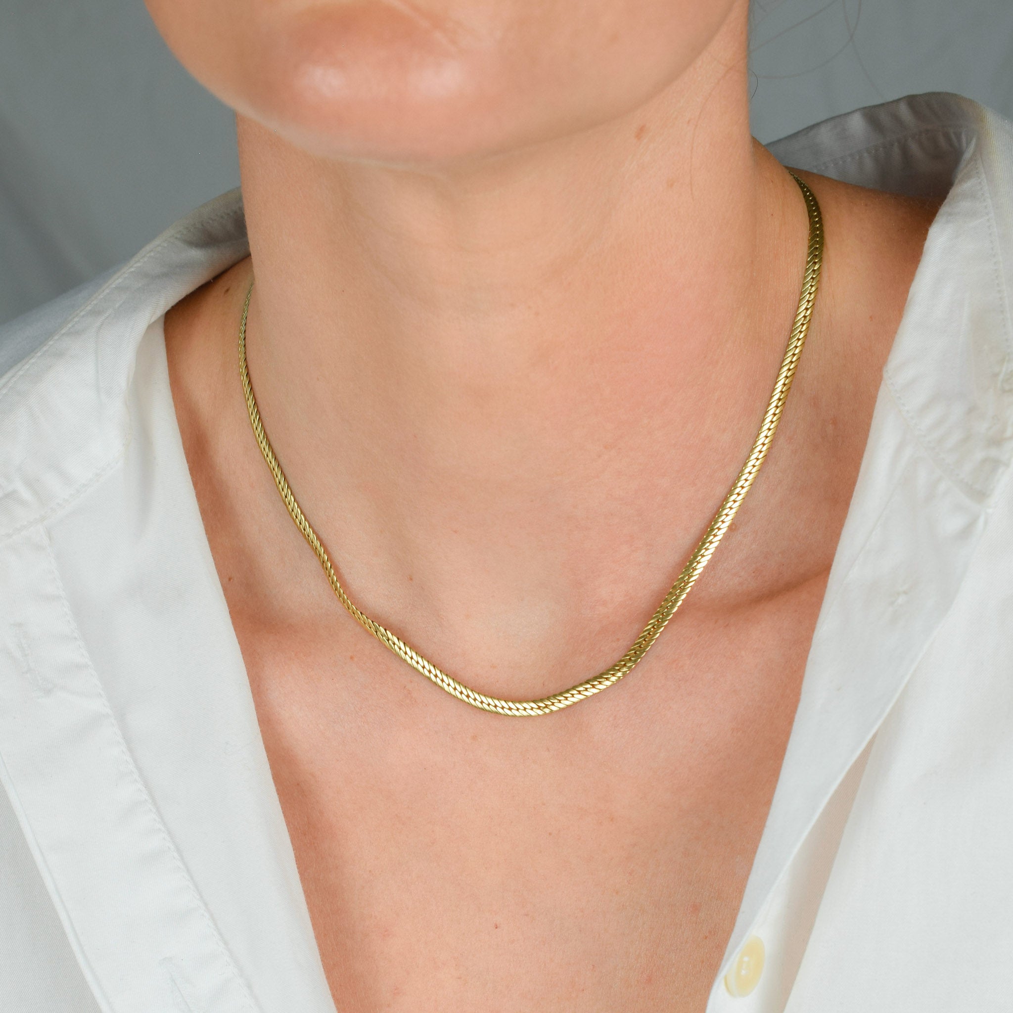 vintage 18k gold herringbone necklace 