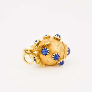 vintage gold blue stone fob pendant 