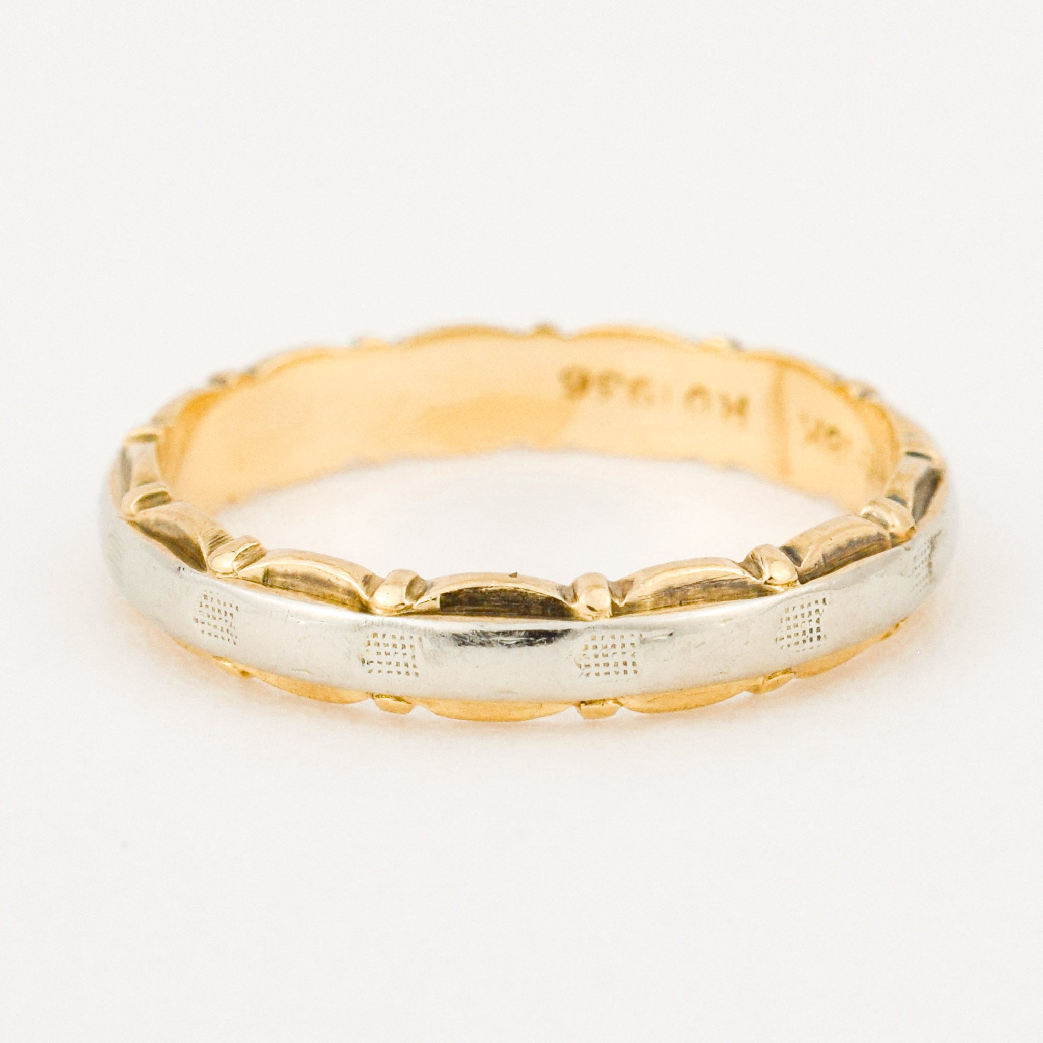 Two-toned Intricate Birk's gold wedding Band