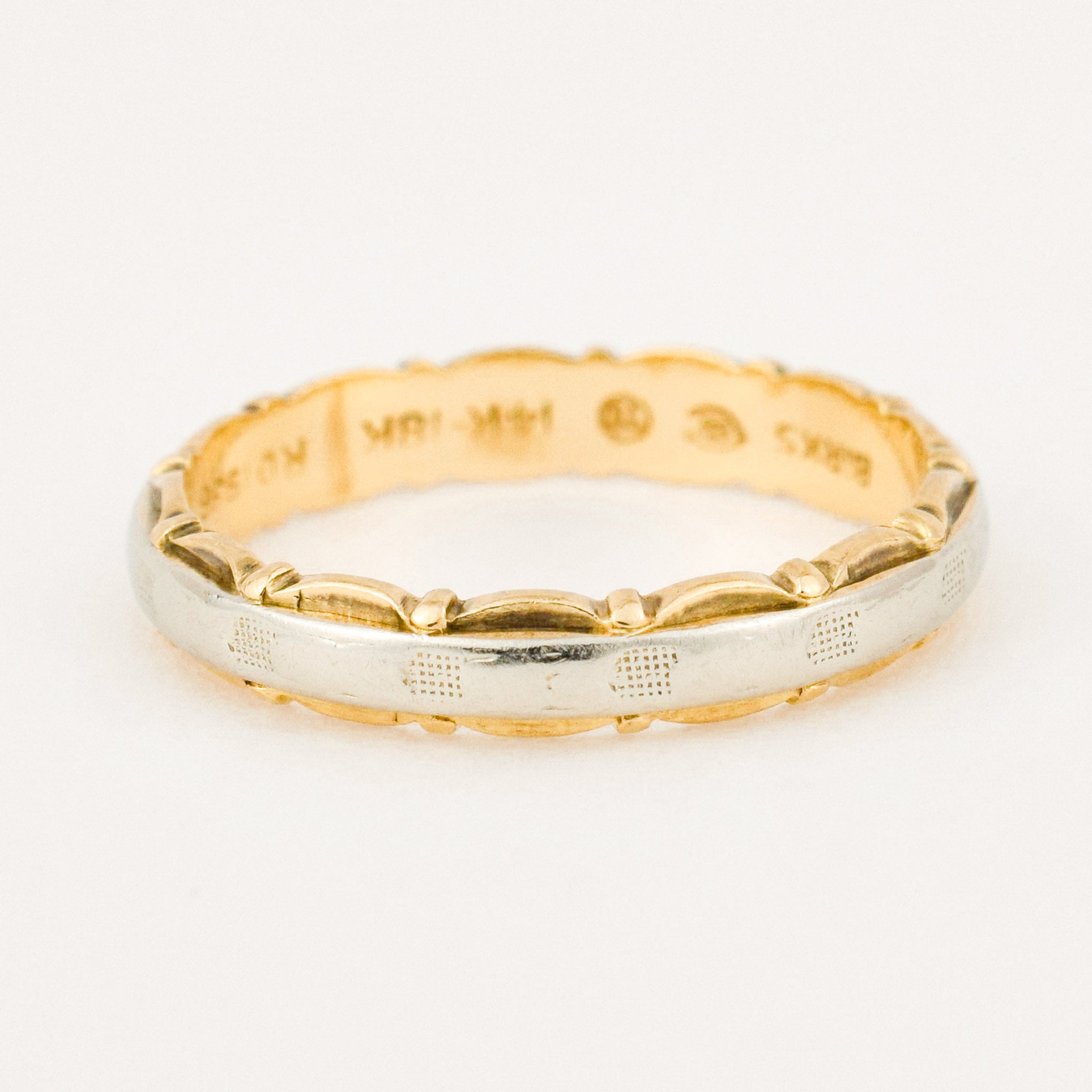 Two-toned Intricate Birk's gold wedding Band