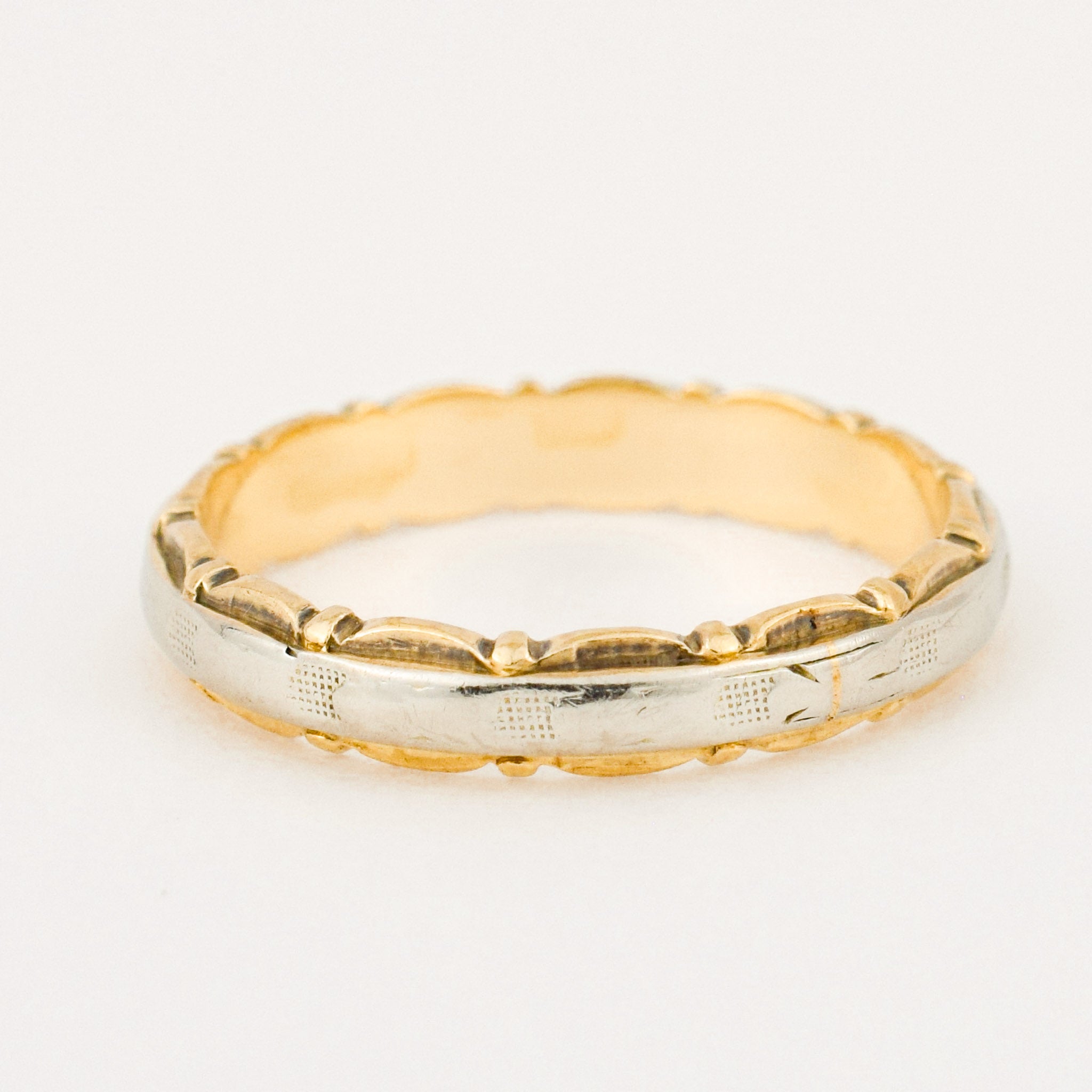 Two-toned Intricate Birk's gold wedding Band