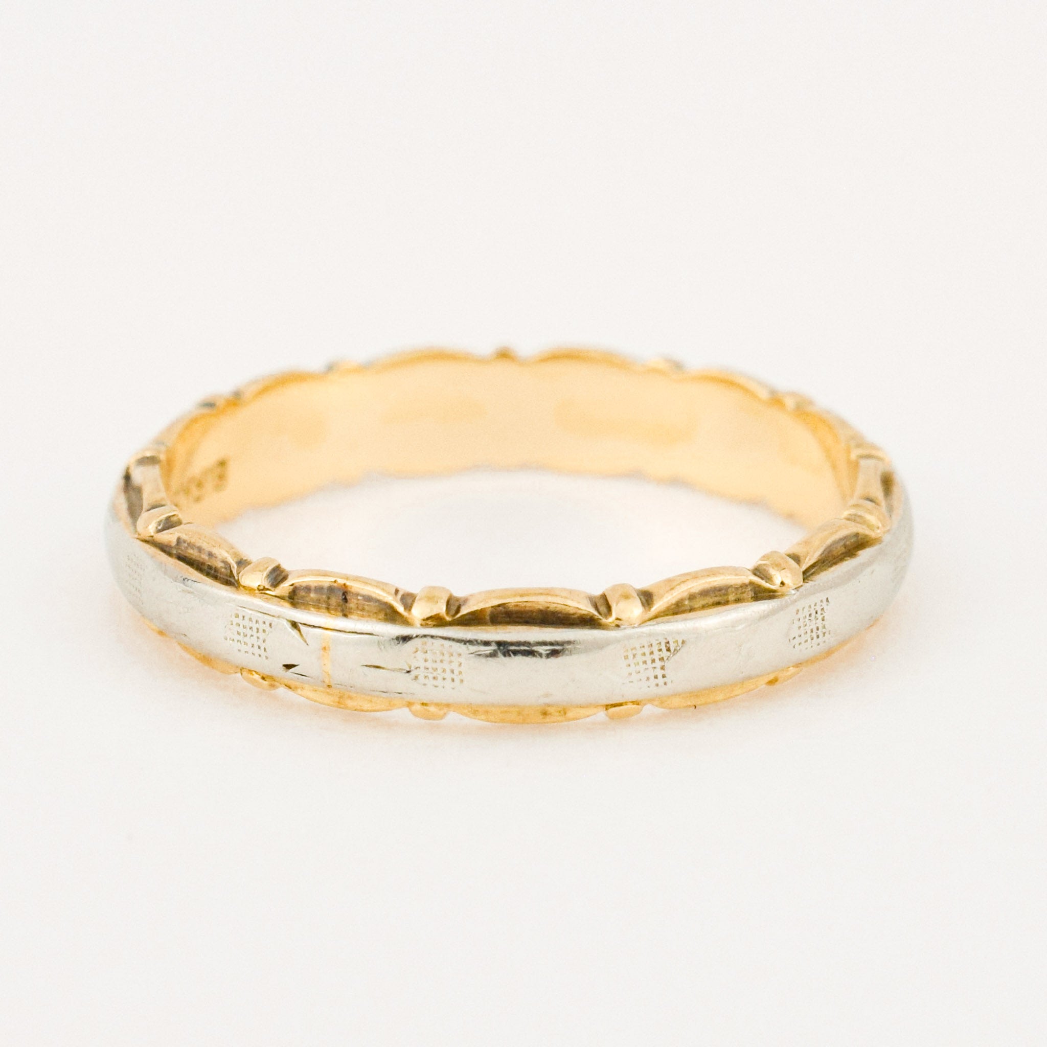 Two-toned Intricate Birk's gold wedding Band