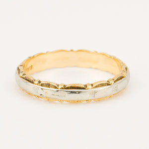 Two-toned Intricate Birk's gold wedding Band