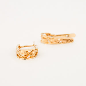 vintage gold floral hoop earrings