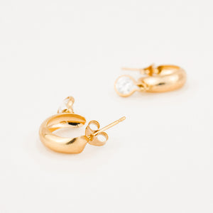 vintage gold half hoops with white stone earrings