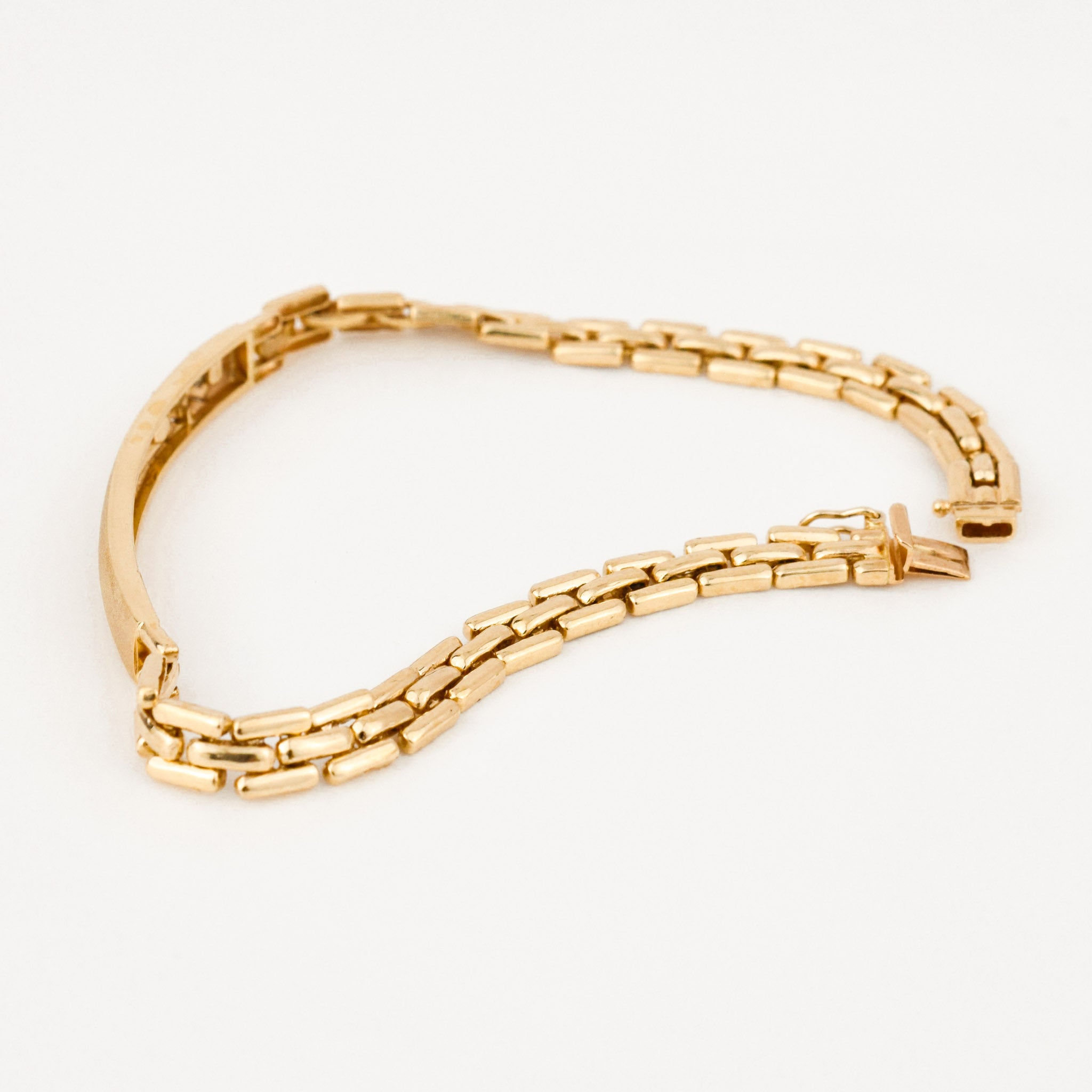 vintage brushed gold ID bracelet with diamonds 