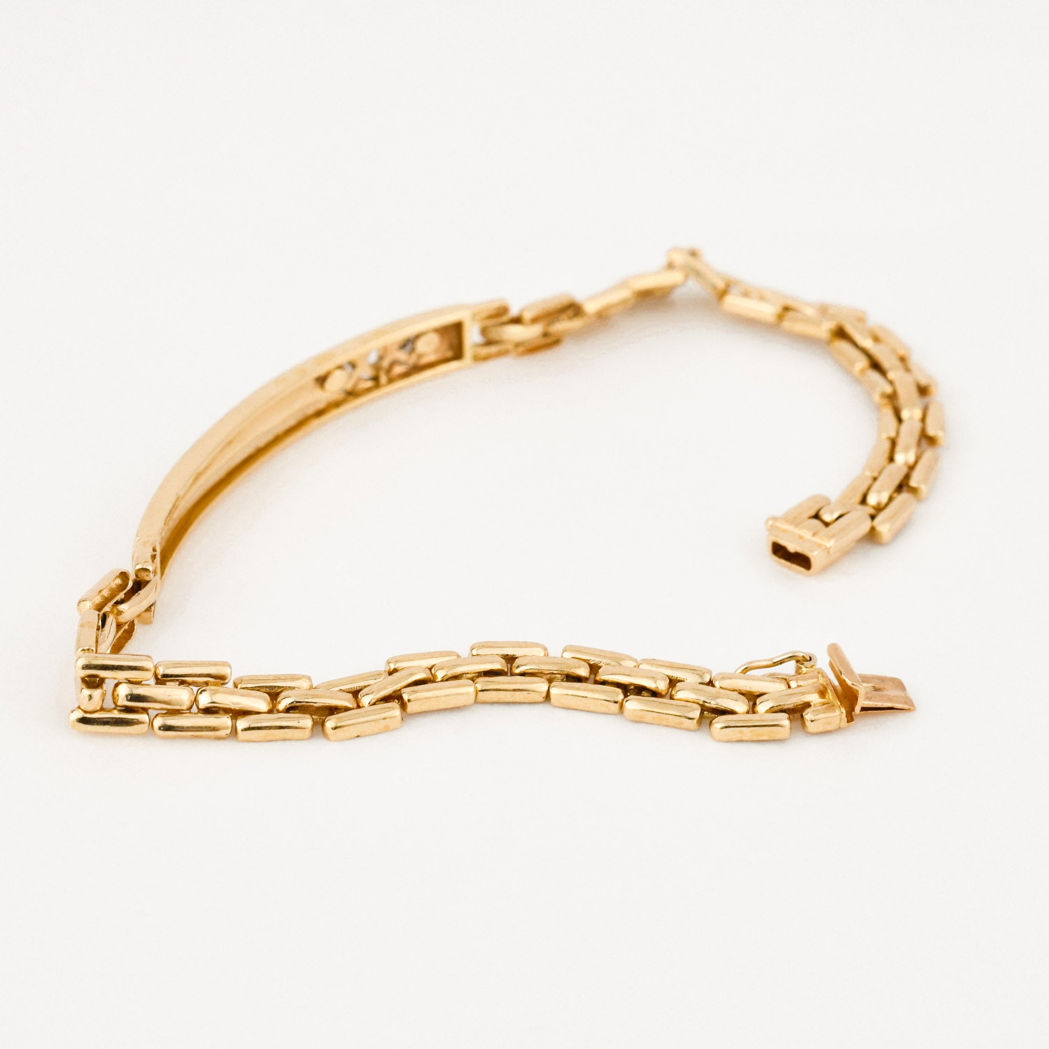 vintage brushed gold ID bracelet with diamonds 