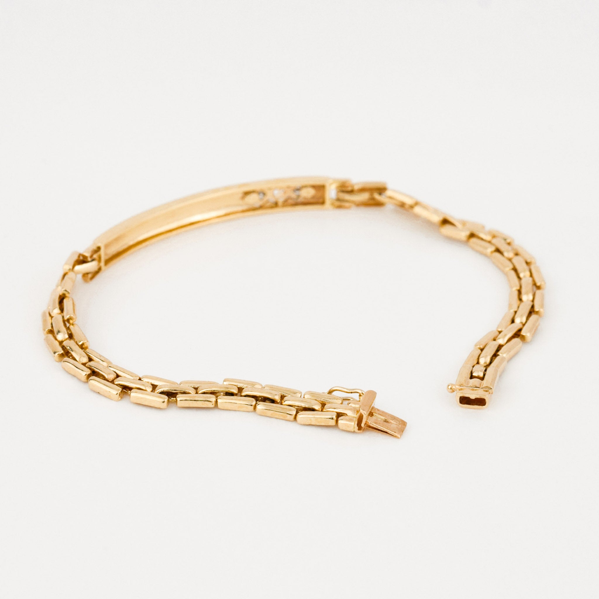 vintage brushed gold ID bracelet with diamonds 