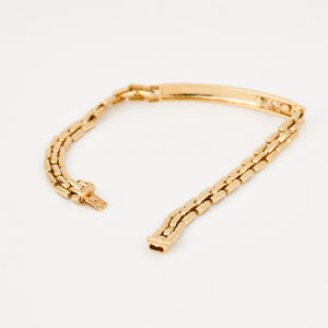 vintage brushed gold ID bracelet with diamonds 