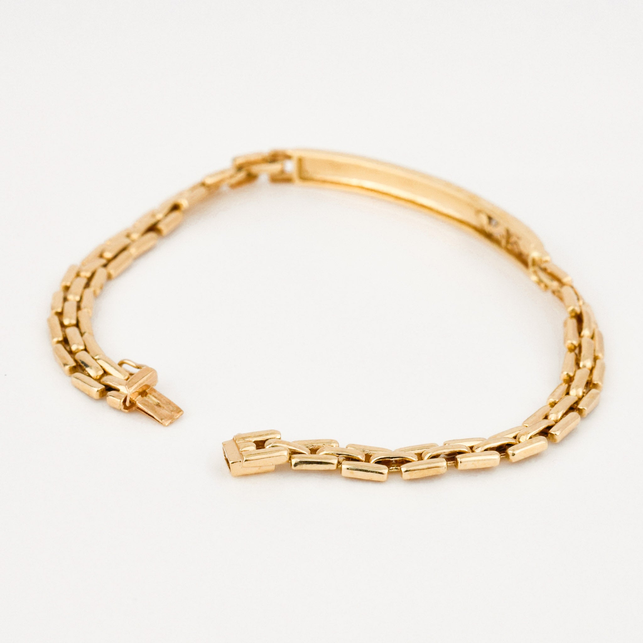 vintage brushed gold ID bracelet with diamonds 