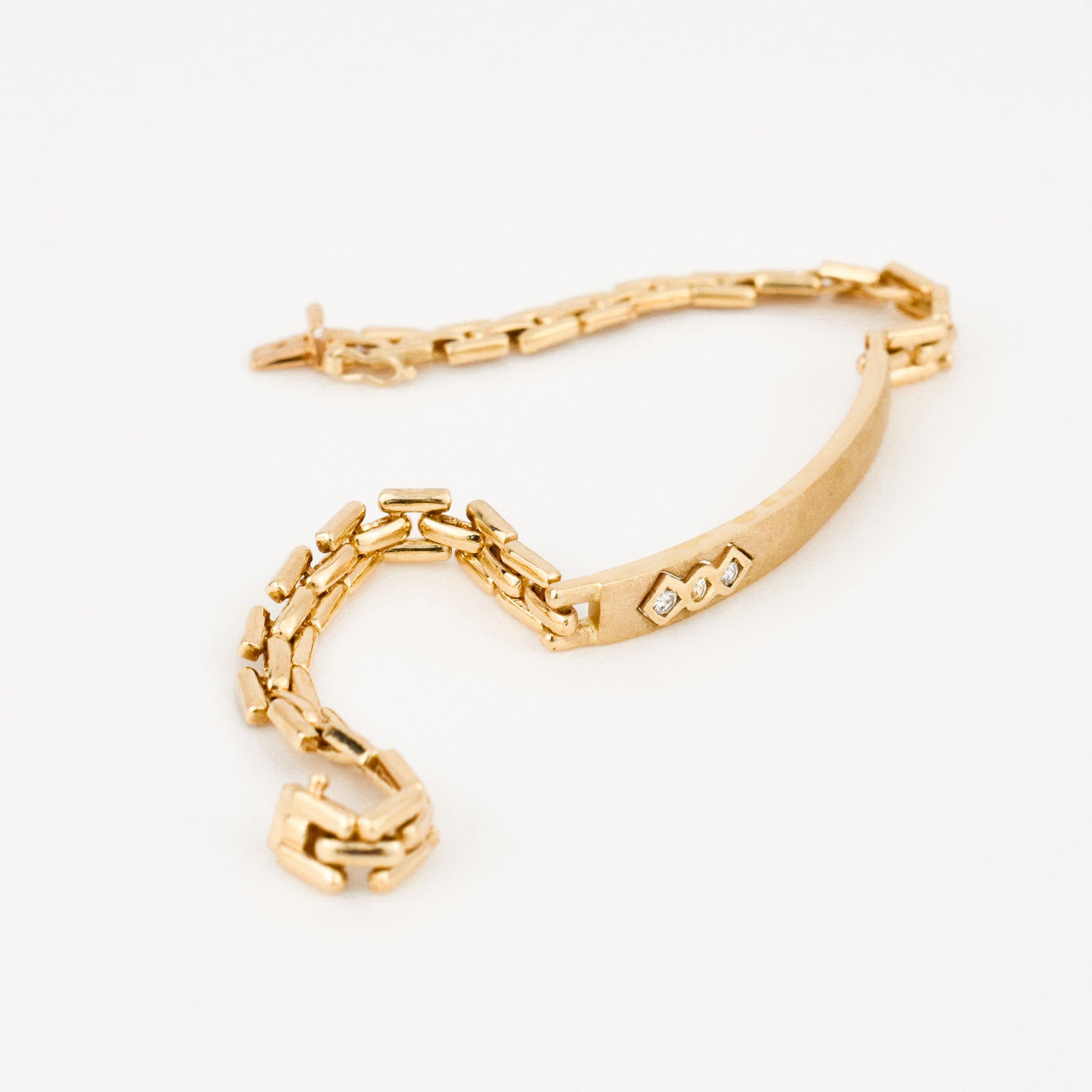 vintage brushed gold ID bracelet with diamonds 