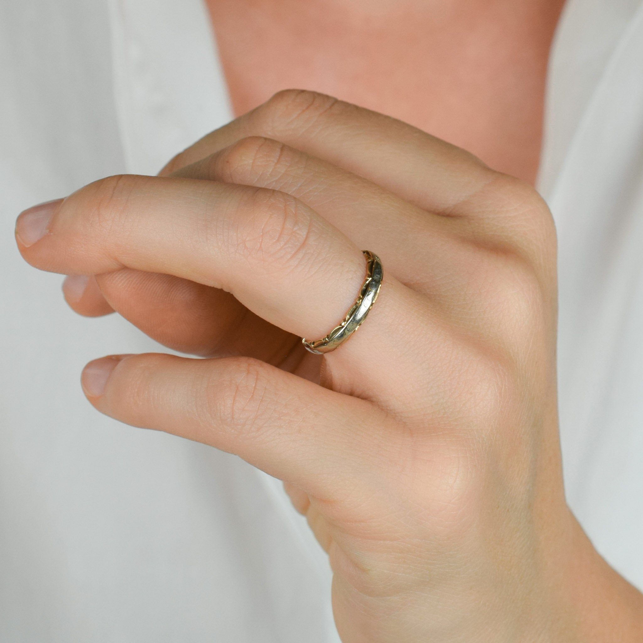 Two-toned Intricate Birk's gold wedding Band